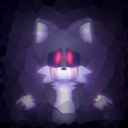 Size: 1280x1280 | Tagged: semi-grimdark, artist:imhavingstrokehelp, oc, oc:tails.exe, 2024, black sclera, bleeding, bleeding from eyes, blood, chromatic aberration, frown, glitch, looking at viewer, solo, standing