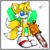 Size: 500x500 | Tagged: semi-grimdark, artist:power-stroker, miles "tails" prower, 2005, adorascary, blood, blood stain, border, chainsaw, cute, dripping blood, frown, holding something, implied murder, looking offscreen, signature, solo, standing, tailabetes