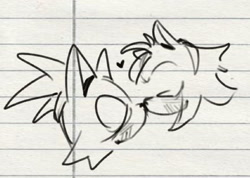 Size: 1353x965 | Tagged: safe, artist:sharks3ye, amy rose, blaze the cat, 2024, amy x blaze, amybetes, blazebetes, blushing, cute, duo, eyes closed, head only, heart, lesbian, line art, lined paper, nose boop, noses are touching, shipping, traditional media