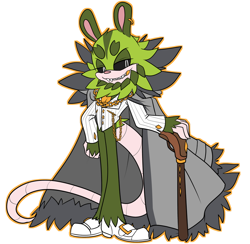 Size: 904x884 | Tagged: safe, artist:nolistra, clutch the opossum, cane, coat, green fur, loafers, male, opossum, tuxedo, white eyes