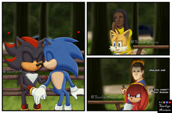 Size: 1103x725 | Tagged: safe, artist:jocelynminions, knuckles the echidna, maddie wachowski, miles "tails" prower, shadow the hedgehog, sonic the hedgehog, tom wachowski, sonic the hedgehog 3 (film), gay, heart, shadow x sonic, shipping