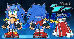 Size: 1226x652 | Tagged: safe, artist:ketlike, sonic the hedgehog, hedgehog, blue fur, fingerless gloves, green eyes, jacket, male, shoes