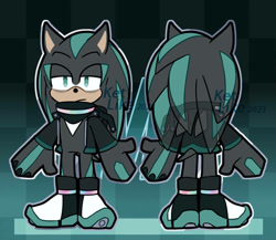 Size: 807x700 | Tagged: safe, artist:ketlike, mephiles the dark, hedgehog, black fur, blue eyes, blue fur, jacket, male, shoes