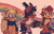 Size: 1250x789 | Tagged: safe, artist:starfall-isle, gold the tenrec, nicole the hololynx, sally acorn, abstract background, alternate outfit, bi sally, bisexual, bisexual pride, cute, freckles, gay pride, goldabetes, heart, holding hands, lesbian, looking at each other, looking at them, nicabetes, nicole x sally, outline, pansexual, pansexual pride, pride, rainbow, sallabetes, shipping, smile, standing, trio