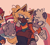 Size: 868x789 | Tagged: safe, artist:starfall-isle, sally acorn, tangle the lemur, whisper the wolf, chipmunk, lemur, wolf, alternate outfit, bisexual pride, cute, duo focus, flag, heart, lesbian, lesbian pride, looking at each other, one eye closed, one fang, outline, pride, pride flag, pride month, rainbow, shipping, smile, standing, tail hold, tangabetes, tangle x whisper, trio, whispabetes