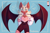 Size: 1921x1271 | Tagged: safe, artist:rockyracetrack, rouge the bat, 2024, blue background, chaos emerald, cleavage, ear piercing, earring, heart, lidded eyes, looking at viewer, necklace, question mark, redesign, rouge's hair, shadow (lighting), signature, simple background, smile, solo, standing