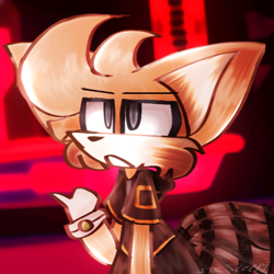 Size: 508x507 | Tagged: safe, artist:zzzleepi, miles "tails" prower, nine, sonic prime, 2024, abstract background, lidded eyes, looking offscreen, mouth open, redraw, solo