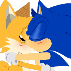 Size: 2048x2048 | Tagged: safe, artist:triplettailedfox, miles "tails" prower, sonic the hedgehog, 2024, blushing, duo, eyes closed, gay, holding each other, kiss, mobius.social exclusive, no outlines, shipping, simple background, sketch, sonic x tails, standing, transparent background