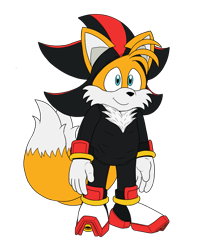 Size: 1085x1244 | Tagged: safe, artist:doomlazy27, miles "tails" prower, shadow the hedgehog, alternate version, cosplay, flat colors, kigurumi, looking offscreen, simple background, smile, solo, standing, transparent background, zip