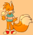Size: 599x629 | Tagged: safe, artist:plumblossom13, miles "tails" prower, fox, alternate outfit, arm fluff, blushing, cute, eyes closed, hand on hip, outline, pointing, shirt, simple background, smile, solo, tailabetes, trans pride, transgender, yellow background