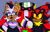 Size: 925x587 | Tagged: safe, artist:fortrustory, e-123 omega, rouge the bat, shadow the hedgehog, agender, agender pride, blue background, cute, earring, fangs, flag, holding something, lidded eyes, looking at them, looking offscreen, nonbinary, nonbinary pride, nonbinary shadow, paint, pride, pride flag, robot, rougabetes, shadowbetes, simple background, smile, standing, team dark, trans female, trans girl rouge, trans pride, transgender, trio, yellow sclera