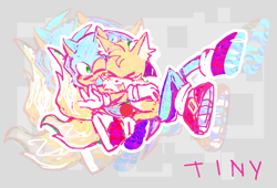 Size: 1550x1055 | Tagged: safe, artist:toadstool32, miles "tails" prower, sonic the hedgehog, cute, duo, echo background, eyes closed, hugging, one eye closed, outline, signature, smile, sonabetes, tailabetes