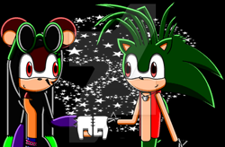 Size: 400x263 | Tagged: safe, artist:thunder-the-mouse, manik the hedgehog, oc, oc:thunder dark the hedgemouse