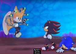 Size: 1057x756 | Tagged: safe, artist:jocelynminions, miles "tails" prower, nine, shadow the hedgehog, sonic the hedgehog, sonic prime