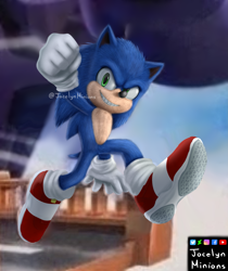 Size: 1767x2100 | Tagged: safe, artist:jocelynminions, sonic the hedgehog, hedgehog, blue fur, gloves, green eyes, male, shoes, socks