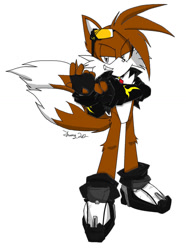 Size: 772x1035 | Tagged: artist needed, safe, fox, brown fur, dark tails, fingerless gloves, goggles, grey eyes, jacket, male, shoes, socks