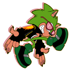 Size: 800x800 | Tagged: safe, artist:sonicwiki, scourge the hedgehog, hedgehog, fingerless gloves, glasses, gloves, green fur, jacket, male, piercings, posing, shoes, sunglasses