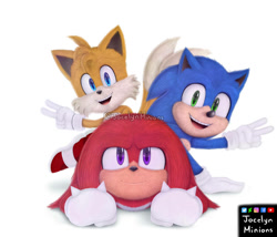 Size: 966x828 | Tagged: safe, artist:jocelynminions, knuckles the echidna, miles "tails" prower, sonic the hedgehog, sonic the hedgehog 2 (2022), team sonic, trio