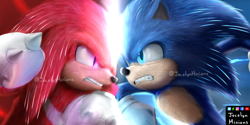 Size: 3000x1503 | Tagged: safe, artist:jocelynminions, knuckles the echidna, sonic the hedgehog, sonic the hedgehog 2 (2022), looking at each other, redraw