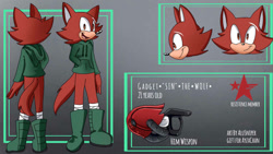 Size: 1192x670 | Tagged: safe, artist:alusniper, gadget the wolf, wolf, boots, hoodie, male, red eyes, red fur, solo