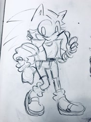 Size: 1536x2048 | Tagged: safe, artist:magnetic dogz, sonic the hedgehog, 2019, clothes, hand on hip, line art, looking at viewer, sketch, smile, thumbs up, traditional media, trans female, transgender