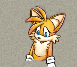 Size: 508x448 | Tagged: safe, artist:prowerprojects, miles "tails" prower, fox, beige background, eyelashes, looking down, no mouth, nonbinary, simple background, solo, solo nonbinary, standing