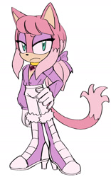 Size: 1106x1776 | Tagged: safe, artist:emthimofnight, oc, oc:camellia the cat, cat, flat colors, frown, gender swap, hand on hip, lidded eyes, looking at viewer, magical lesbian spawn, male, oc only, parent:amy, parent:blaze, parents:blazamy, simple background, solo, standing, white background