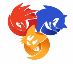 Size: 2048x1803 | Tagged: safe, artist:thatbirdguy_, knuckles the echidna, miles "tails" prower, sonic the hedgehog, 2024, alternate version, logo, looking at them, looking at viewer, simple background, smile, team sonic, trio, white background