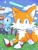 Size: 1536x2048 | Tagged: safe, artist:noob6232128, miles "tails" prower, sonic the hedgehog, wisp, yacker, blushing, clouds, cyan wisp, daytime, duo, grass, outdoors, planet wisp, ring, sitting, smile, sonic colors, trio, white wisp