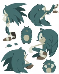 Size: 1631x2048 | Tagged: safe, artist:goatt344, sonic the hedgehog, animalified, crouching, literal animal, lying down, multiple views, simple background, sitting, solo, standing, white background