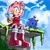 Size: 3000x3000 | Tagged: safe, artist:maxart1537, amy rose, clouds, daytime, duo, looking at viewer, mouth open, outdoors, sitting, sonic chao, sun
