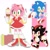 Size: 1280x1280 | Tagged: safe, artist:kumoggu, amy rose, shadow the hedgehog, sonic the hedgehog, hedgehog, sonic the hedgehog 3 (film), dress, female, food, hammer, ice cream, male, piko piko hammer, simple background, smile, standing, star (symbol), trio, white background