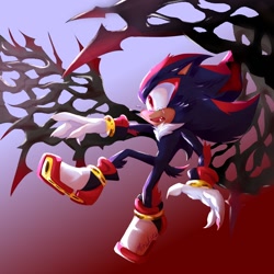 Size: 1500x1500 | Tagged: safe, artist:miralura, shadow the hedgehog, sonic x shadow generations, 2024, claws, crying, doom shadow, gradient background, lineless, looking offscreen, mouth open, solo, tears, wings