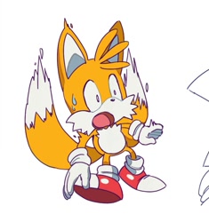 Size: 947x1006 | Tagged: safe, artist:rneku64661, miles "tails" prower, classic tails, mouth open, simple background, solo, surprised, white background