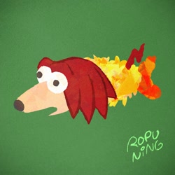 Size: 820x820 | Tagged: safe, artist:ropuning, knuckles the echidna, food, green background, signature, simple background, solo