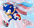 Size: 3379x2754 | Tagged: safe, artist:pajulammas, sonic the hedgehog, hedgehog, 2023, abstract background, flag, holding something, looking at viewer, male, outline, pride, pride flag, running, signature, smile, solo, top surgery scars, trans male, trans pride, transgender