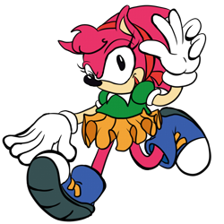 Size: 1280x1280 | Tagged: safe, artist:metallicmadness, amy rose, sonic 3d blast, 2018, classic amy, flat colors, looking at viewer, simple background, smile, solo, style emulation, transparent background, v sign, walking