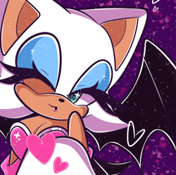 Size: 1950x1939 | Tagged: safe, artist:lunateaq, rouge the bat, 2024, cute, heart, icon, looking at viewer, outline, rougabetes, smile, sparkles, wink