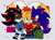 Size: 1057x778 | Tagged: safe, artist:monstrouslupus, artist:w0lfieskullz, miles "tails" prower, shadow the hedgehog, sonic the hedgehog, 2024, abstract background, bisexual, blushing, clothes, frown, heart, heart tail, holding hands, hugging, lesbian, lesbian pride, looking at each other, looking at them, nonbinary, pansexual, polyamory, pride, r63 shipping, shadails, shadow x sonic, shipping, smile, sonabetes, sonadails, standing, trio, wink