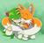 Size: 1600x1567 | Tagged: safe, artist:montyth, cosmo the seedrian, miles "tails" prower, fox, seedrian, 2025, abstract background, clenched teeth, cute, duo, eyes closed, female, hugging, male, sitting, smile, tail hug