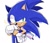 Size: 600x518 | Tagged: safe, artist:cawffeejelly, sonic the hedgehog, cheek fluff, finger under nose, flag, holding something, looking offscreen, pride, pride flag, shoulder fluff, shoulders, simple background, smile, solo, standing, top surgery scars, trans male, trans pride, transgender, white background