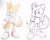 Size: 1682x1351 | Tagged: safe, artist:justin61894350, miles "tails" prower, fox, 2025, finger under chin, hand on hip, line art, looking offscreen, male, monochrome, mouth open, raised eyebrow, redraw, reference inset, simple background, sketch, solo, standing, white background