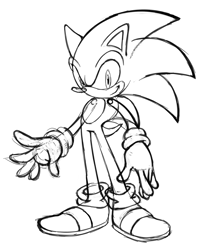 Size: 1610x1962 | Tagged: safe, artist:ketdarkdragon, sonic the hedgehog, 2025, line art, looking at viewer, monochrome, simple background, sketch, smile, solo, standing, white background