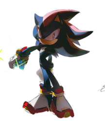 Size: 821x951 | Tagged: safe, artist:pembiklimon, shadow the hedgehog, 2025, frown, looking at viewer, simple background, solo, standing, white background