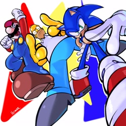 Size: 2048x2048 | Tagged: safe, artist:homar_simpleton, sonic the hedgehog, crossover, homer simpson, mario, the simpsons, trio