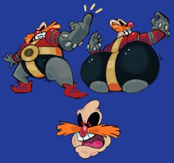 Size: 1479x1382 | Tagged: suggestive, artist:homar_simpleton, robotnik, adventures of sonic the hedgehog, blue background, bootyfull robotnik, butt, multiple views, simple background, solo