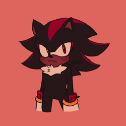 Size: 2000x2000 | Tagged: safe, artist:eepnoe, shadow the hedgehog, blushing, frown, looking at viewer, red background, simple background, solo, standing