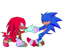 Size: 1800x1300 | Tagged: safe, artist:blueeblurb, knuckles the echidna, sonic the hedgehog, sonic the hedgehog 2 (2022), duo, eyes closed, frown, helping up, holding hands, looking at them, simple background, standing, white background