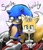 Size: 1780x2048 | Tagged: safe, artist:ibi_rivcam, miles "tails" prower, sonic the hedgehog, sonic the hedgehog 2 (2022), 2025, abstract background, duo, english text, hand on another's head, jacket, leather jacket, looking at viewer, pants, sitting, smile, sunglasses