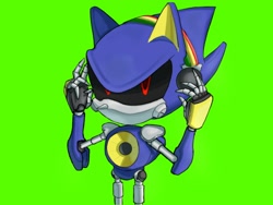 Size: 1024x768 | Tagged: safe, artist:umerouge, metal sonic, green background, headphones, robot, simple background, solo, standing